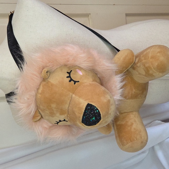 Betsey Johnson Lion Backpack Purse Plush Pink Mane Glitter Nose - Picture 1 of 17